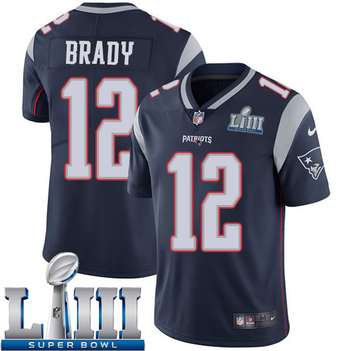 Men New England Patriots #12 Brady blue Nike Vapor Untouchable Limited 2019 Super Bowl LIII NFL Jerseys